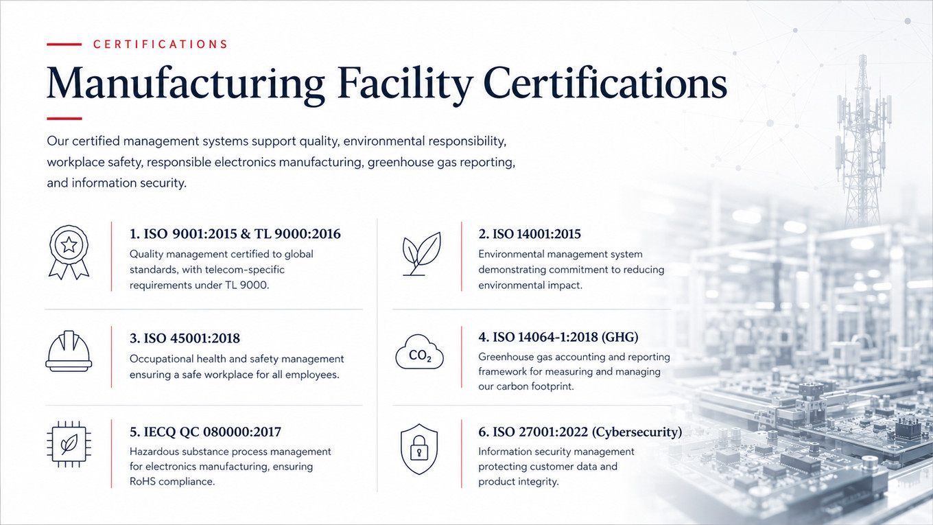 Manufacturing Facility Certifications