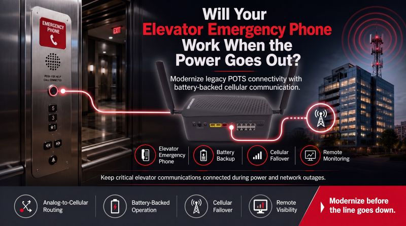Will your elevator emergency phone work when the power goes out? Battery-backed cellular POTS replacement for elevator emergency communications