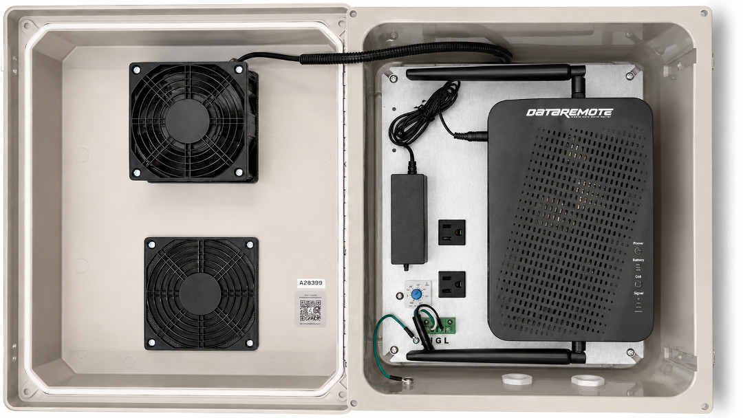 DataRemote 90X2 installed in an open enclosure with cooling fans and AC power provisions.