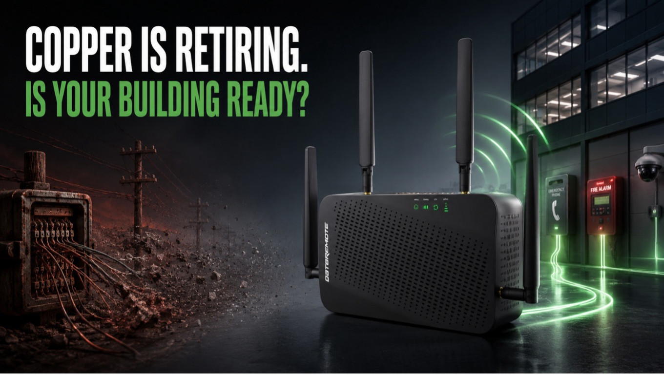 Copper is retiring. Is your building ready? DataRemote gateway beside an emergency phone and fire alarm.